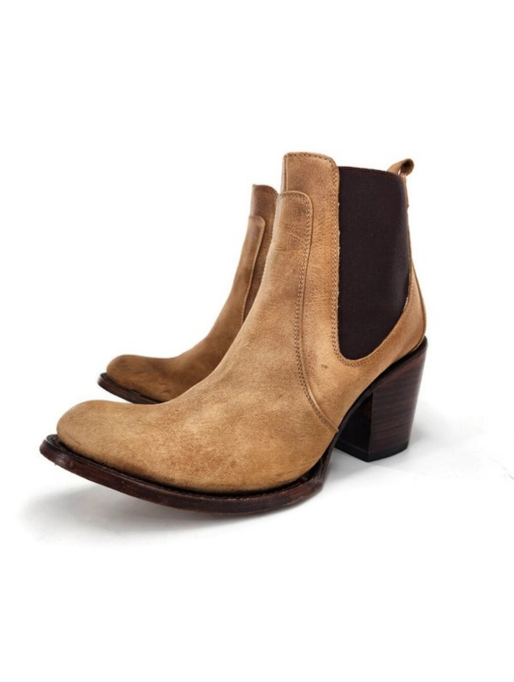 Circle G Corral Tan Distressed Leather Side Panels Western Heel Ankle Boots - Picture 1 of 15